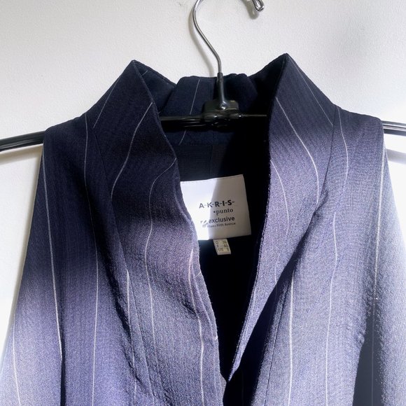 AKRIS Punto S5A Navy Pinstripe Pleat-Collar Sleeveless Midi Tent Dress sz 8 M - Picture 6 of 11